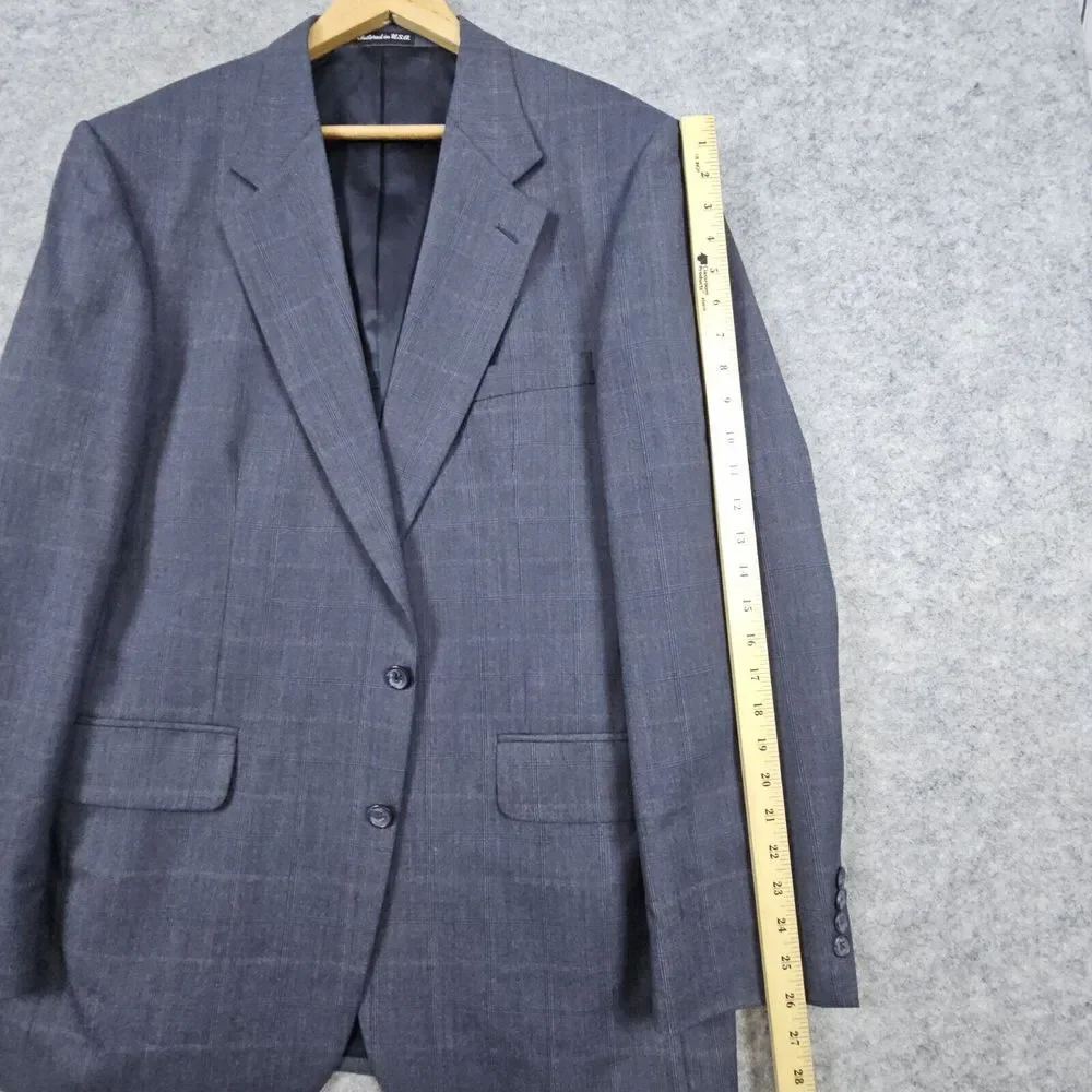 Stafford Executive 2-Pc Suit Blazer 44L Pants 37x31.5‎ Gray Windowpane SNAGS